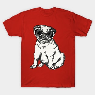 Pug dog, bulldog  vintage sunglasses art design for love like a gift for her and him T-Shirt